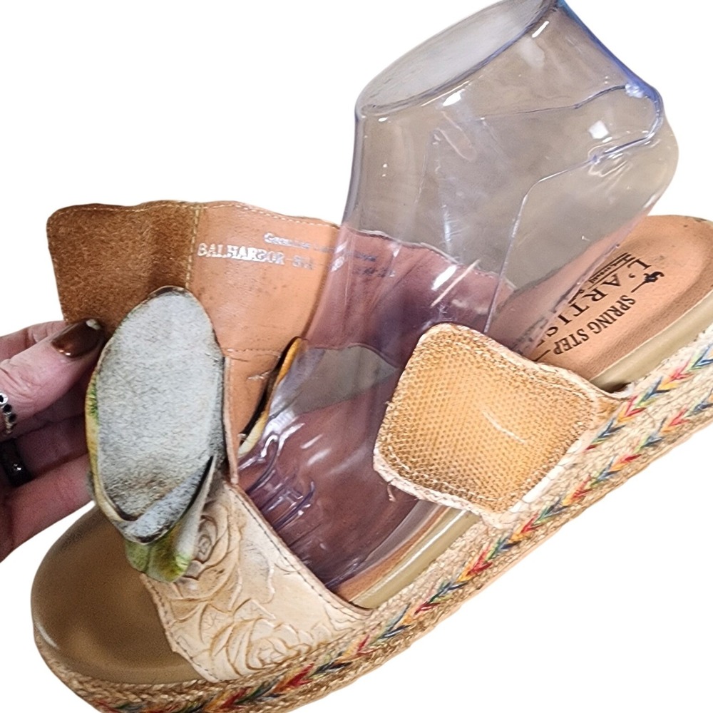 L'Artiste Spring Step Balharbor Beige Leather Floral Wedge Slide Sandals 10.5 US - Picture 6 of 9